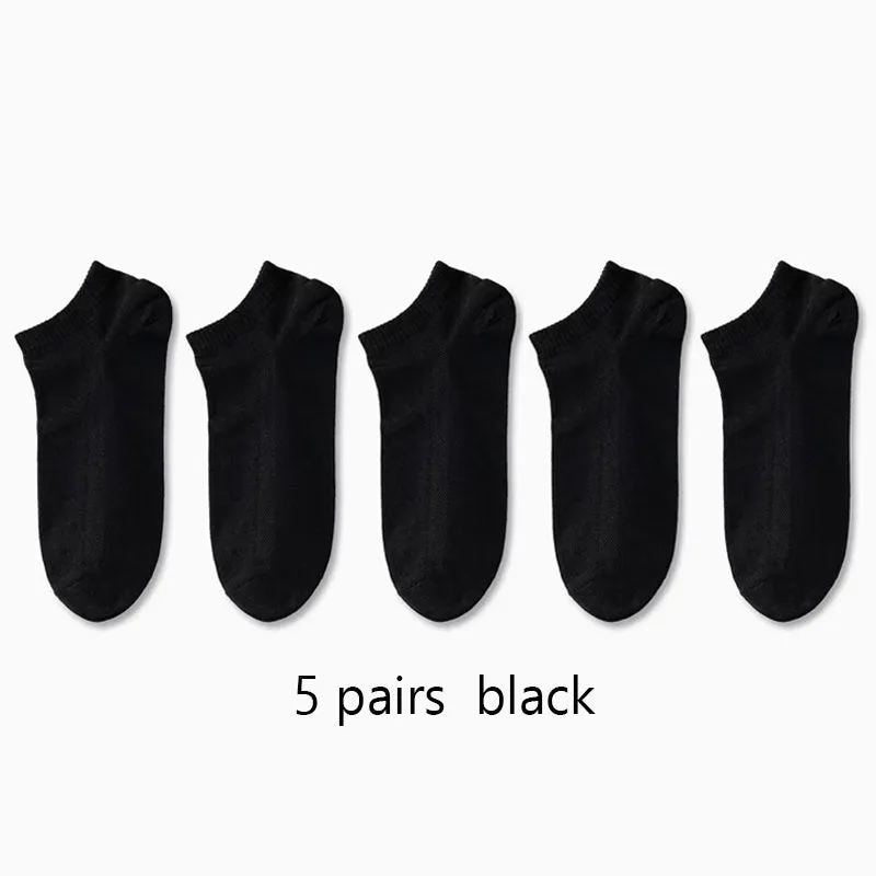 1/5/10pairs Men's Breathable Athletic Plain Color Boat Comfortable Ankle Socks