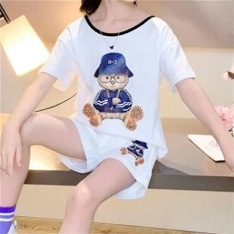 2-piece Cartoon Animal Pattern T-shirt and Shorts for Girl