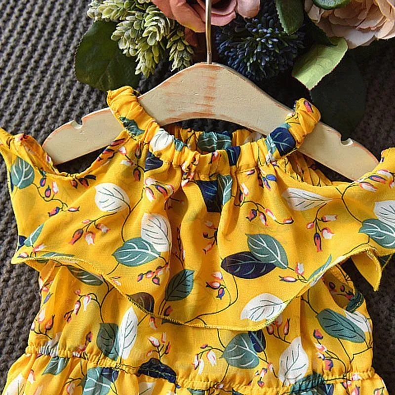 2-piece Floral Printed Dress & Sun Hat for Toddler Girl Wholesale children's clothing