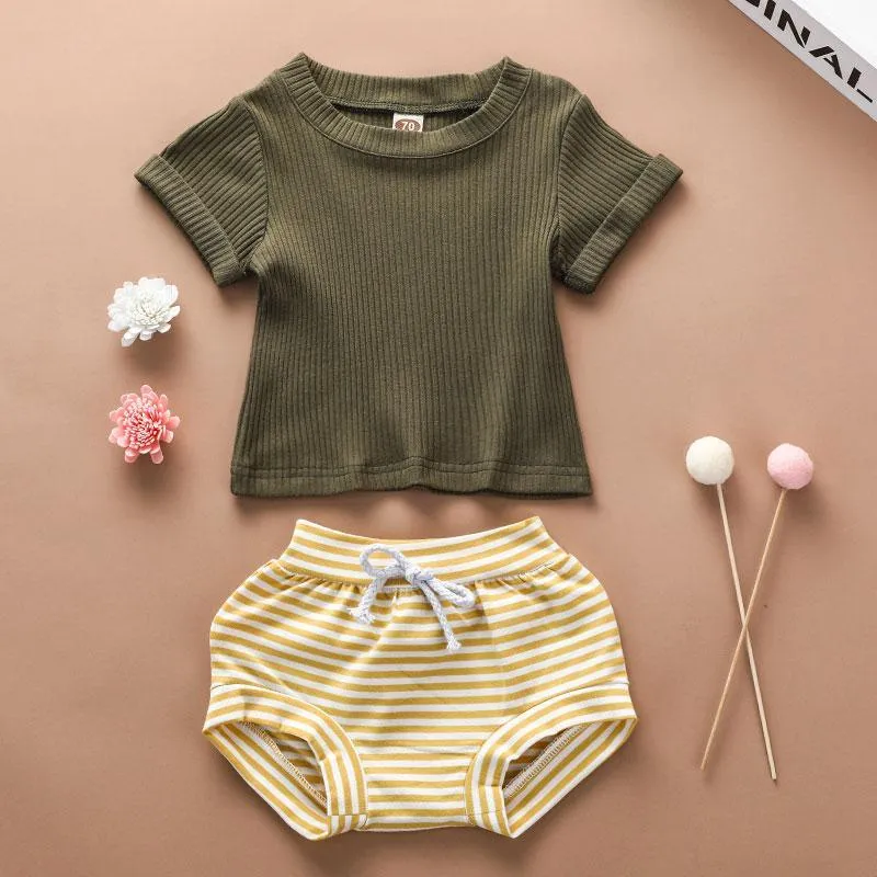 2-piece Solid Knit T-shirt & Striped Shorts for Baby