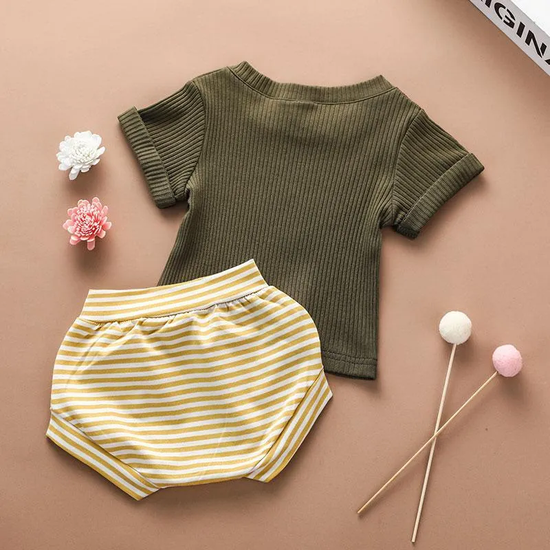 2-piece Solid Knit T-shirt & Striped Shorts for Baby