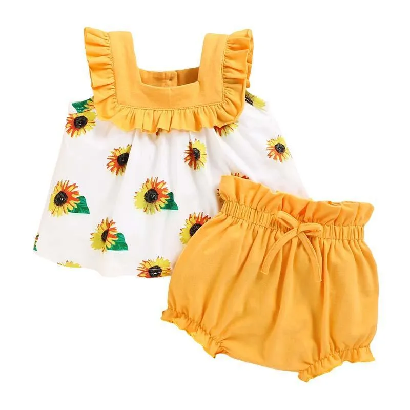 2-Pieces Sunflower Print suit For Toddler Girls