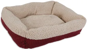 Aspenpet 80135 Pet Lounger, 19-1/2 in L, 19-1/2 in W, Oval, Lambs Wool/Corduroy Cover, Cream/Red :EA: QUANTITY: 1