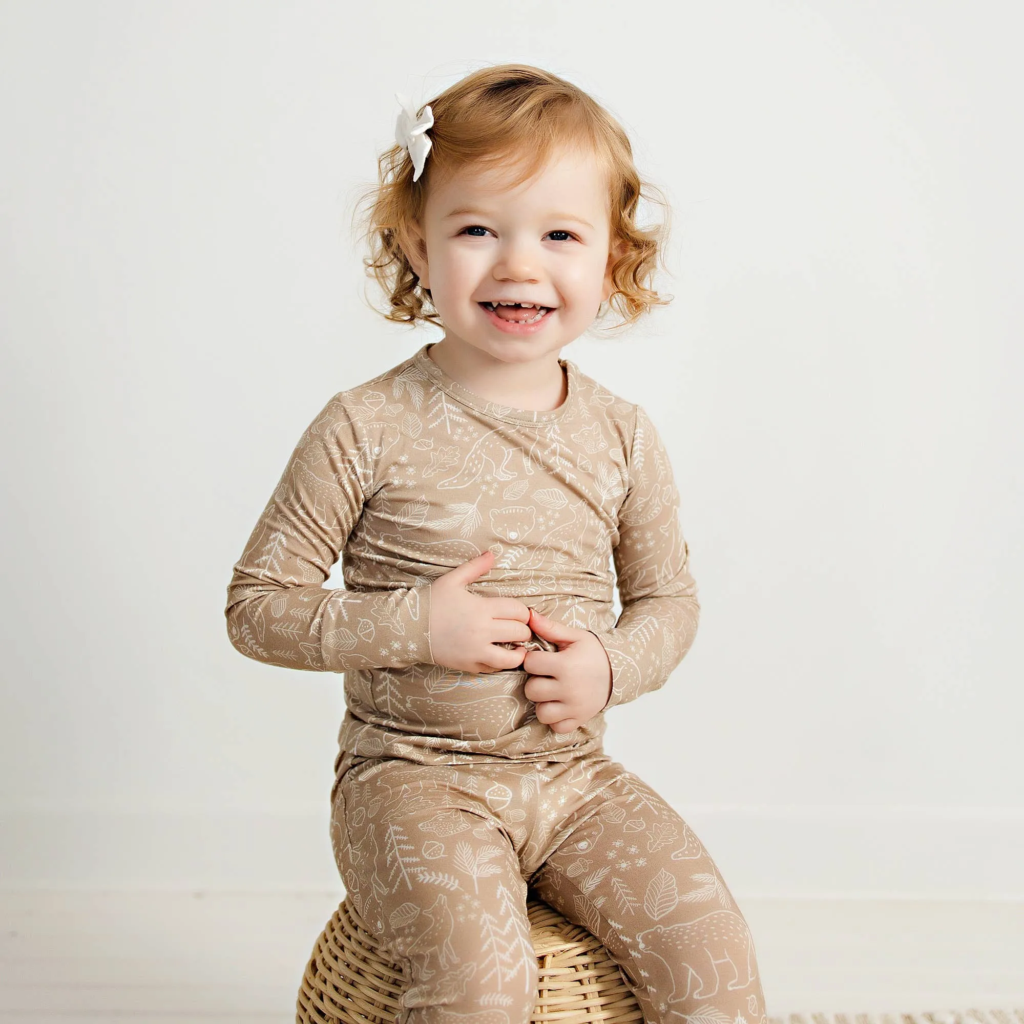 Bamboo Toddler Two-Piece Pajama Taupe Woodland Animal