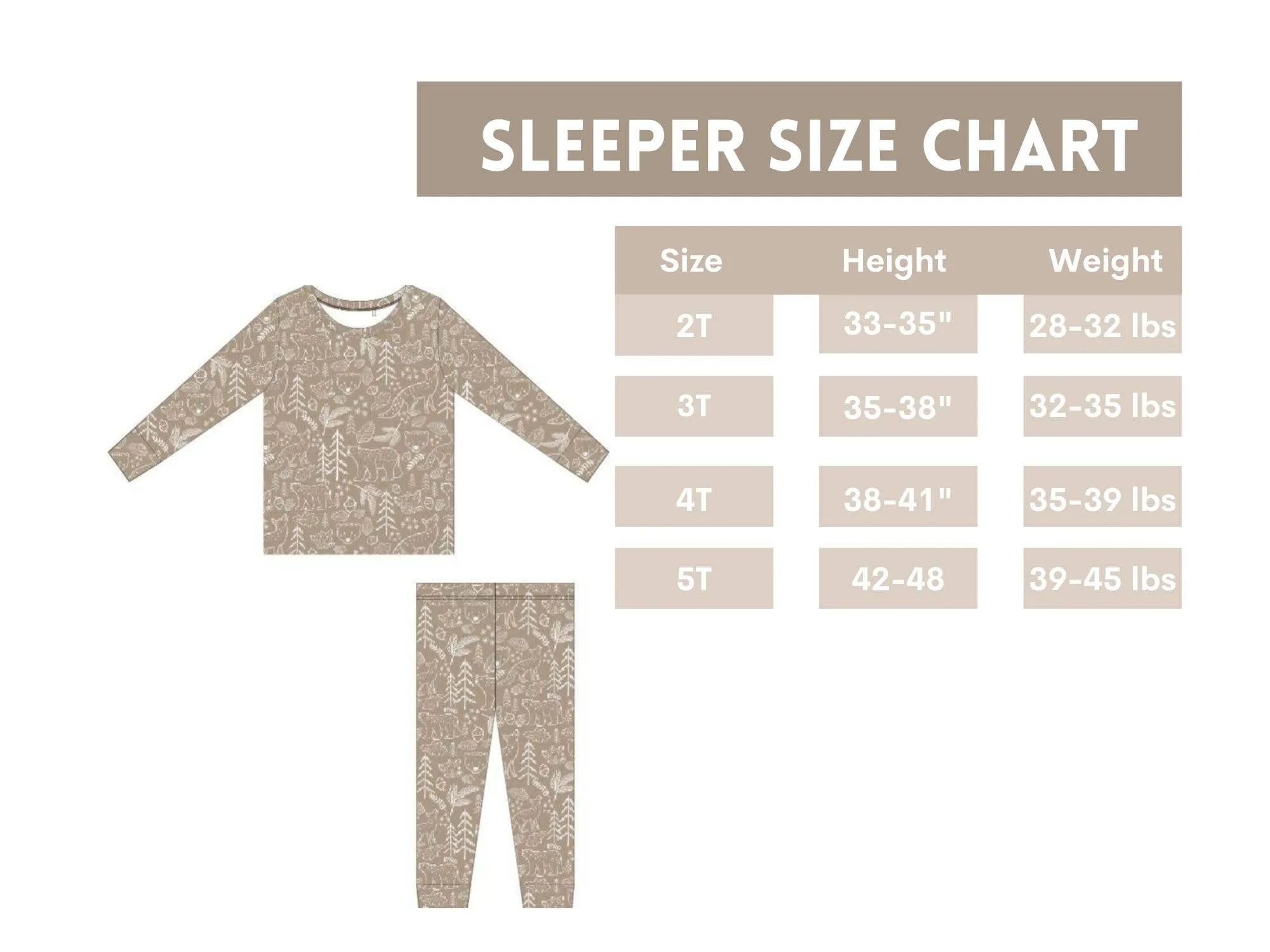 Bamboo Toddler Two-Piece Pajama Taupe Woodland Animal