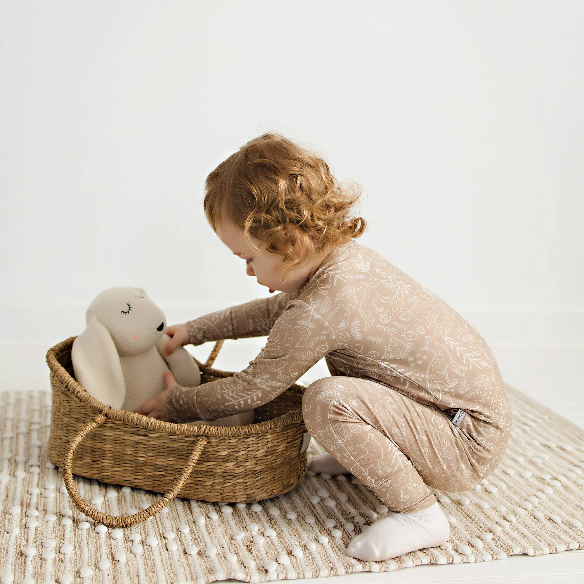 Bamboo Toddler Two-Piece Pajama Taupe Woodland Animal