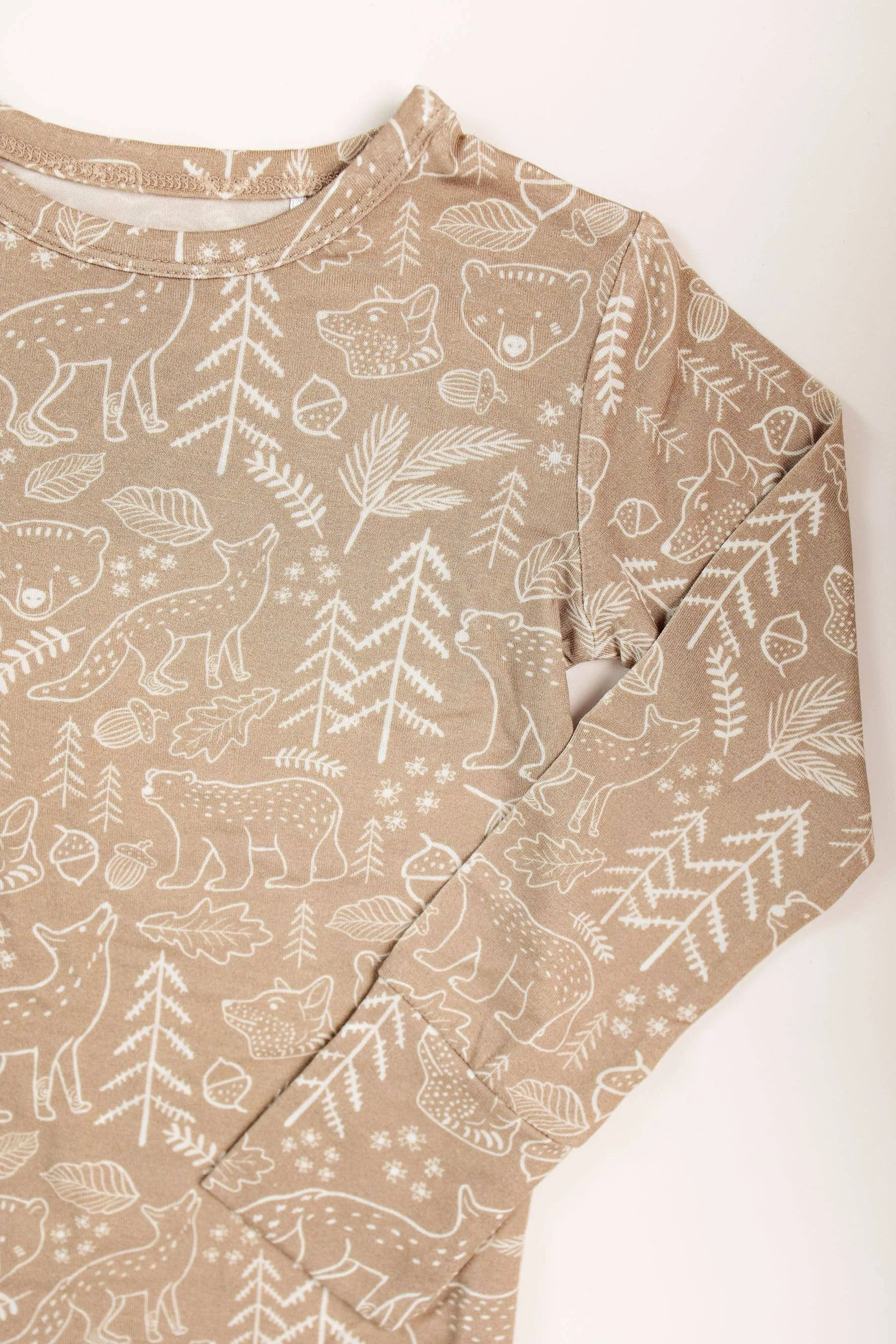 Bamboo Toddler Two-Piece Pajama Taupe Woodland Animal