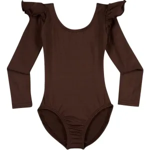 Brown Long Sleeve Leotard with Ruffles