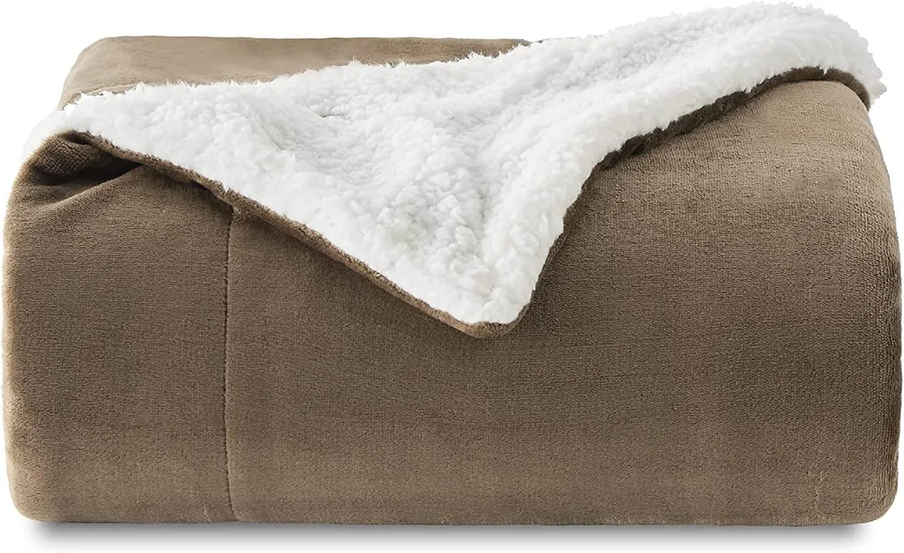 BSB HOME Sherpa Fleece Blanket Single Size Winter Super Soft Extra Warmest and Heavy Thick Winter 500GSM Bed Blankets for Couch Sofa Bed, 60" X 90" (Beige)