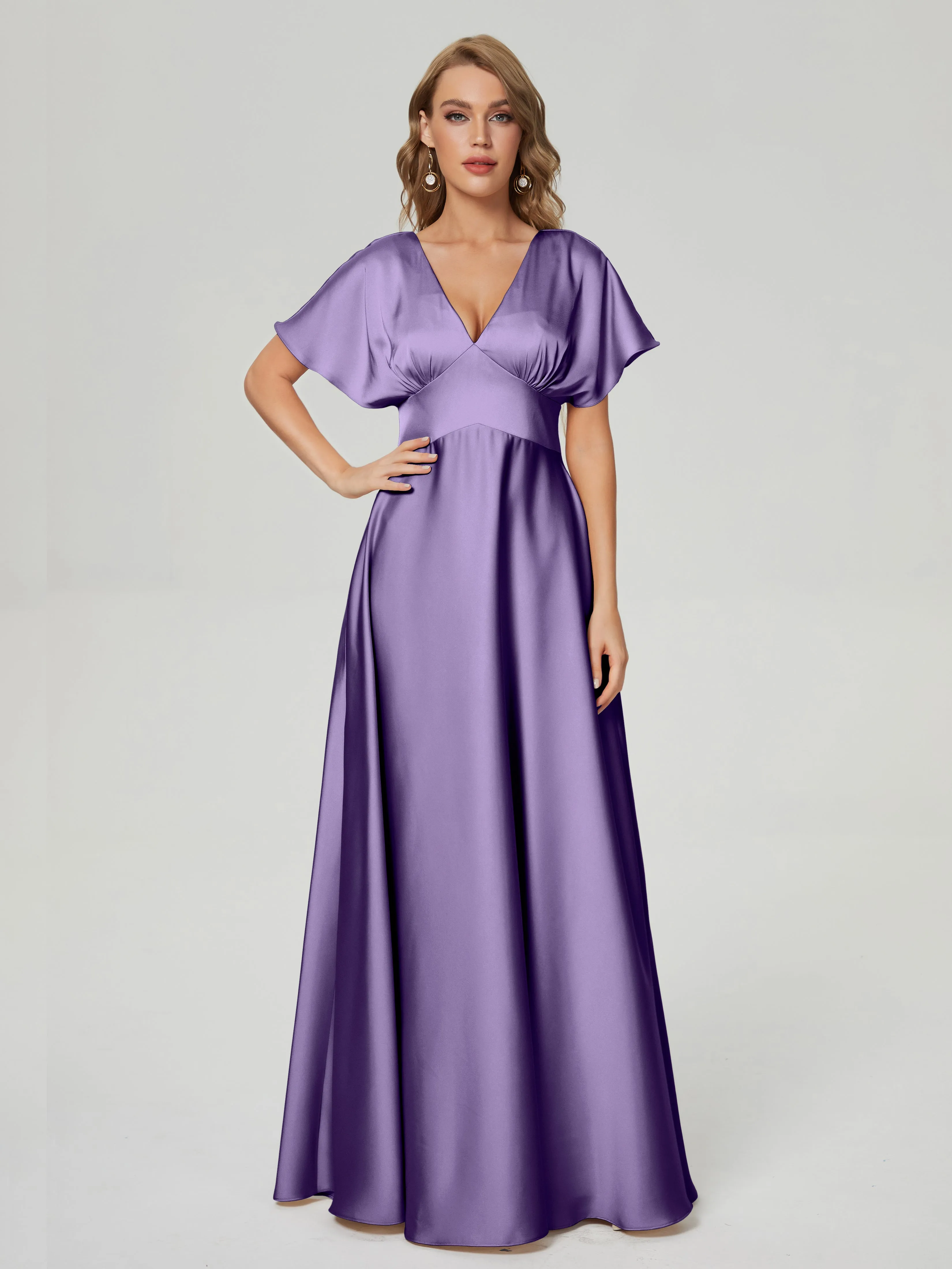 Cap Sleeves Soft Satin Prom Dresses