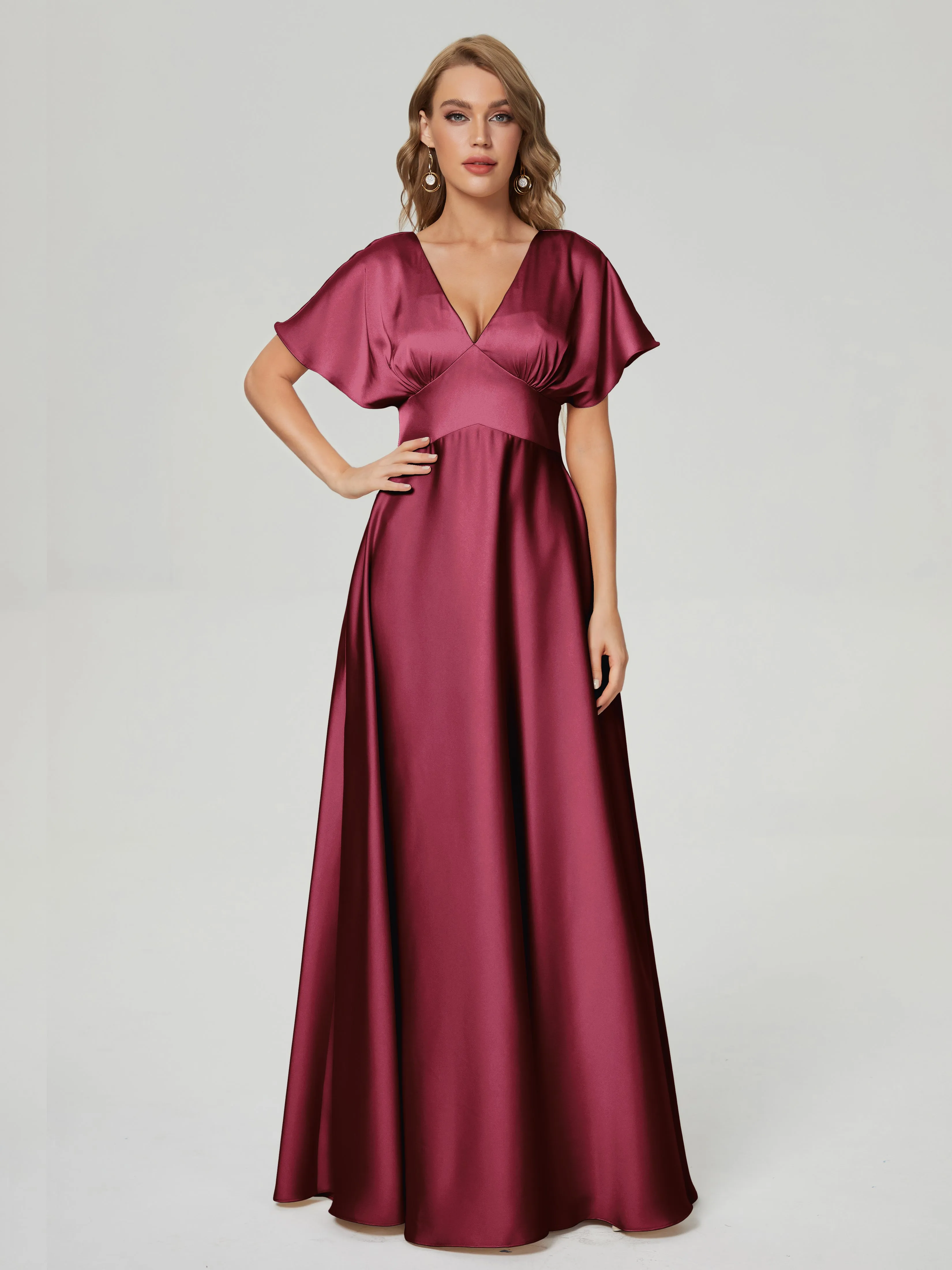 Cap Sleeves Soft Satin Prom Dresses