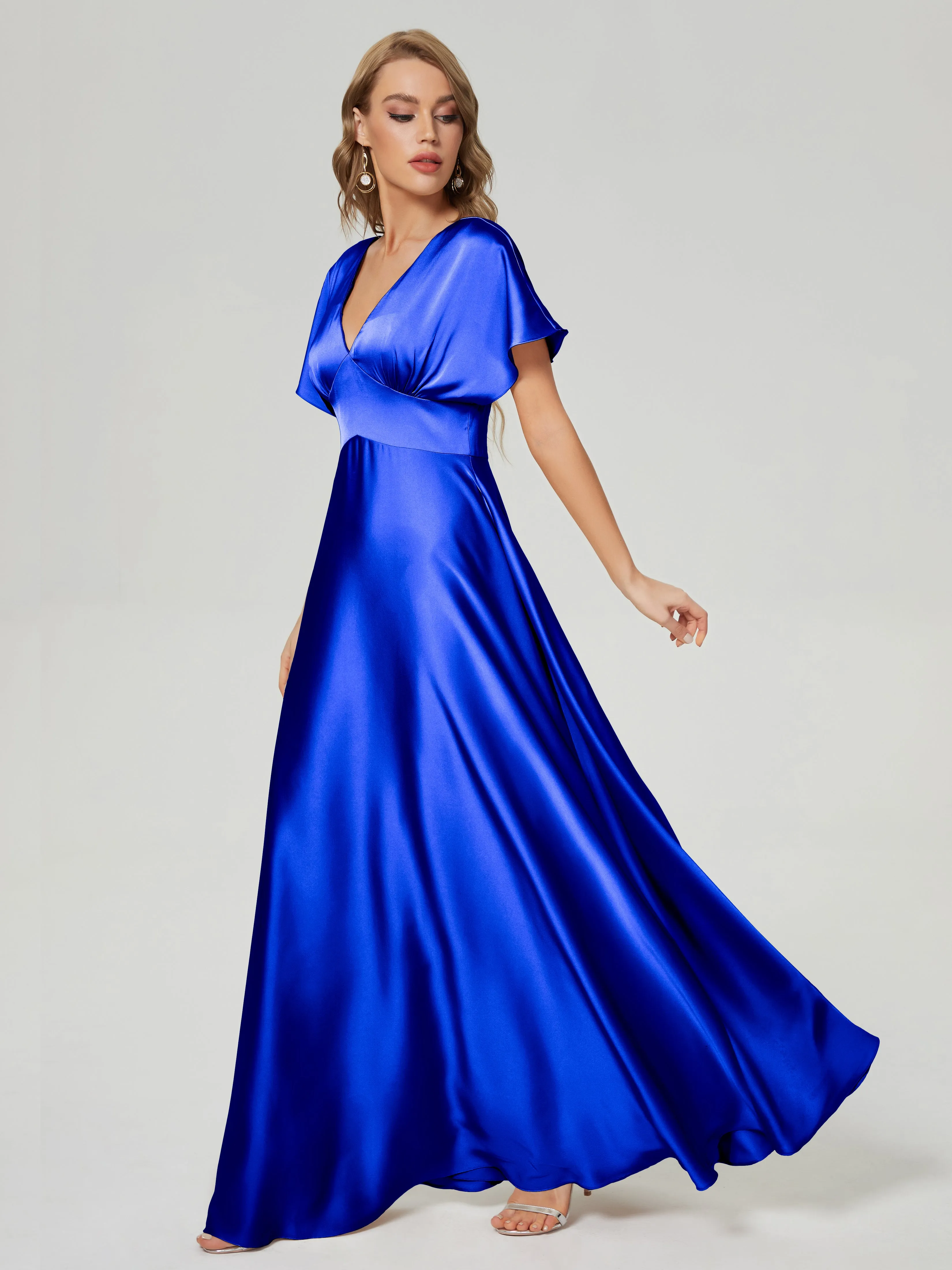 Cap Sleeves Soft Satin Prom Dresses