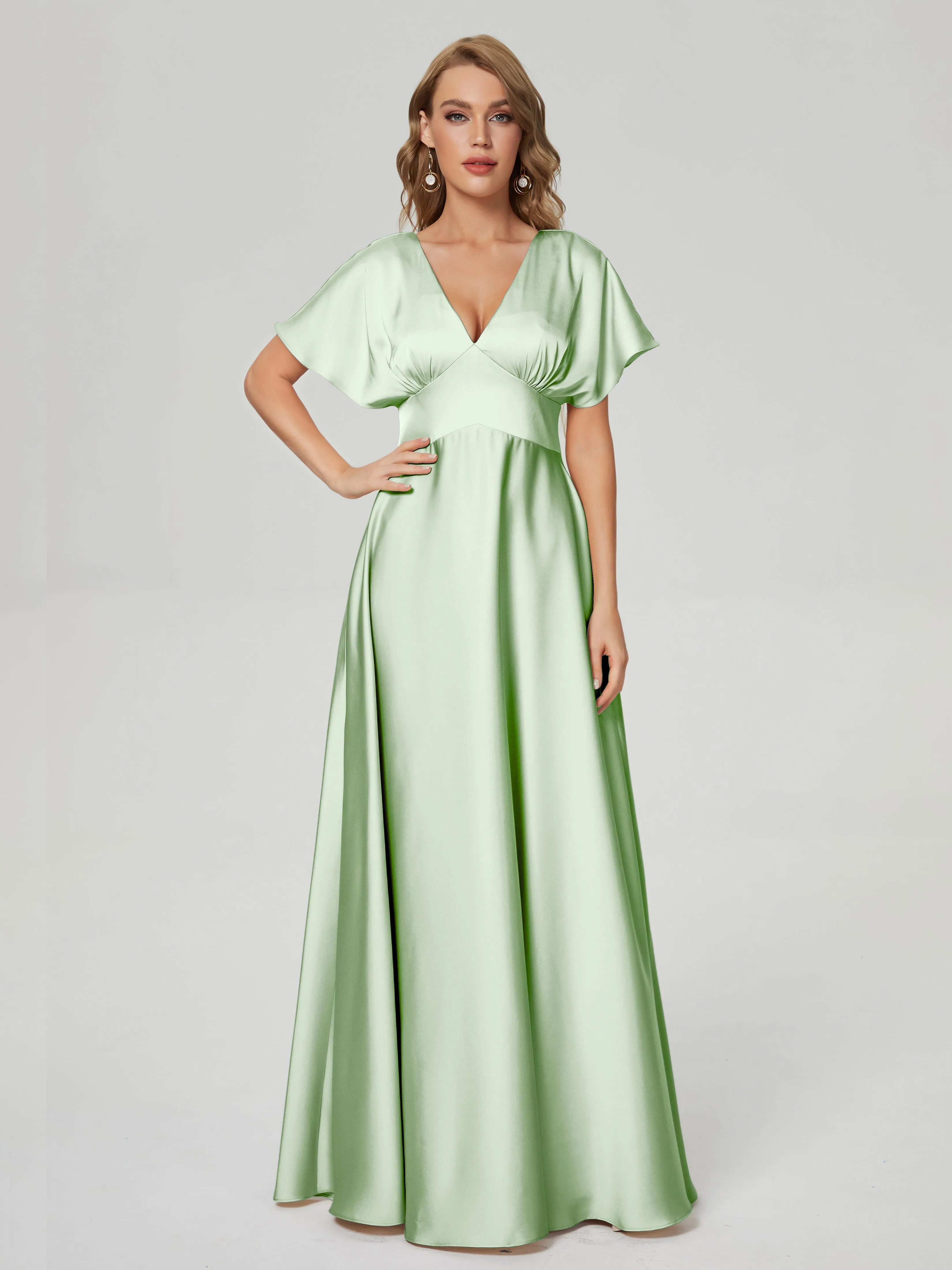 Cap Sleeves Soft Satin Prom Dresses