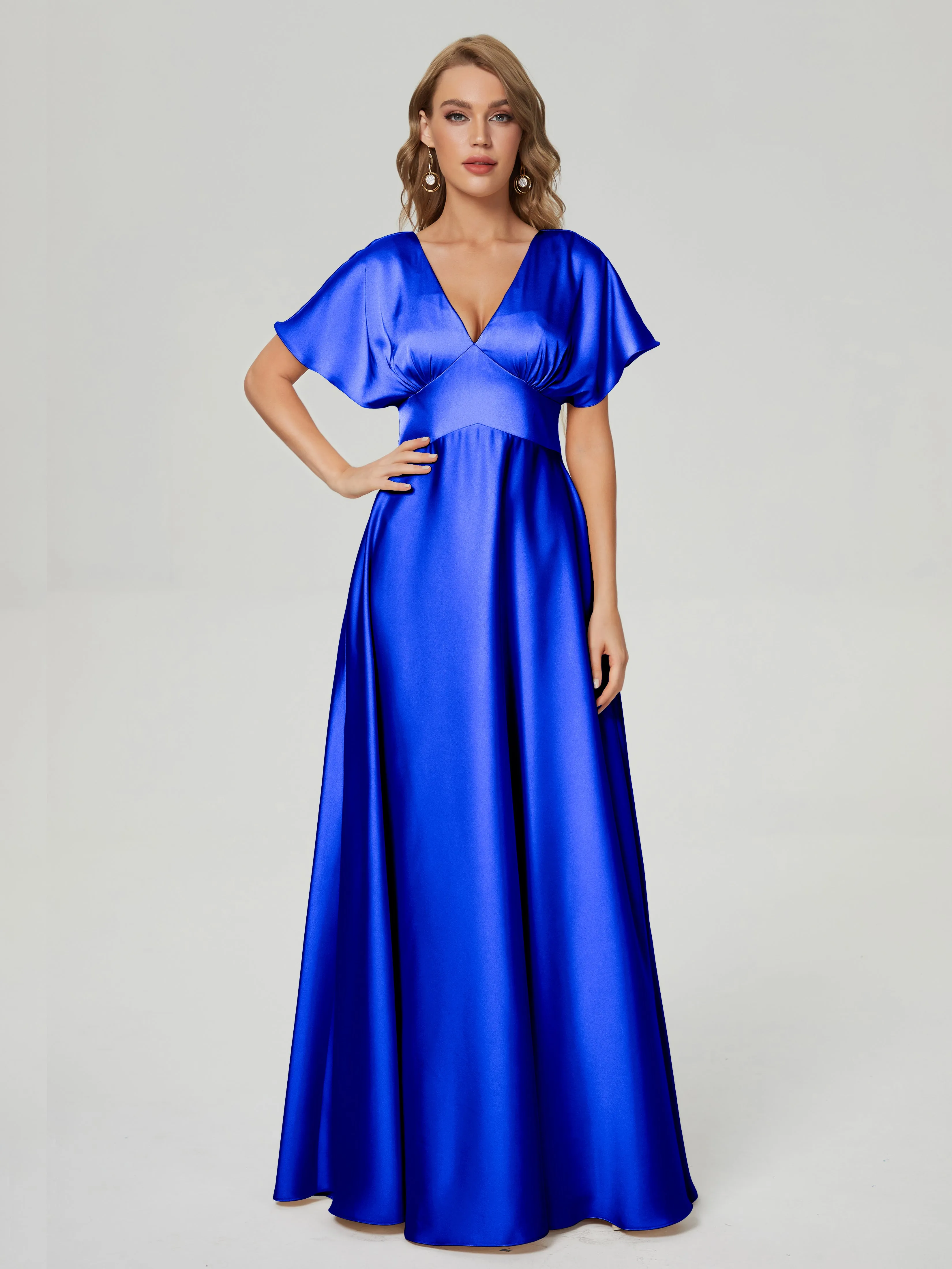 Cap Sleeves Soft Satin Prom Dresses