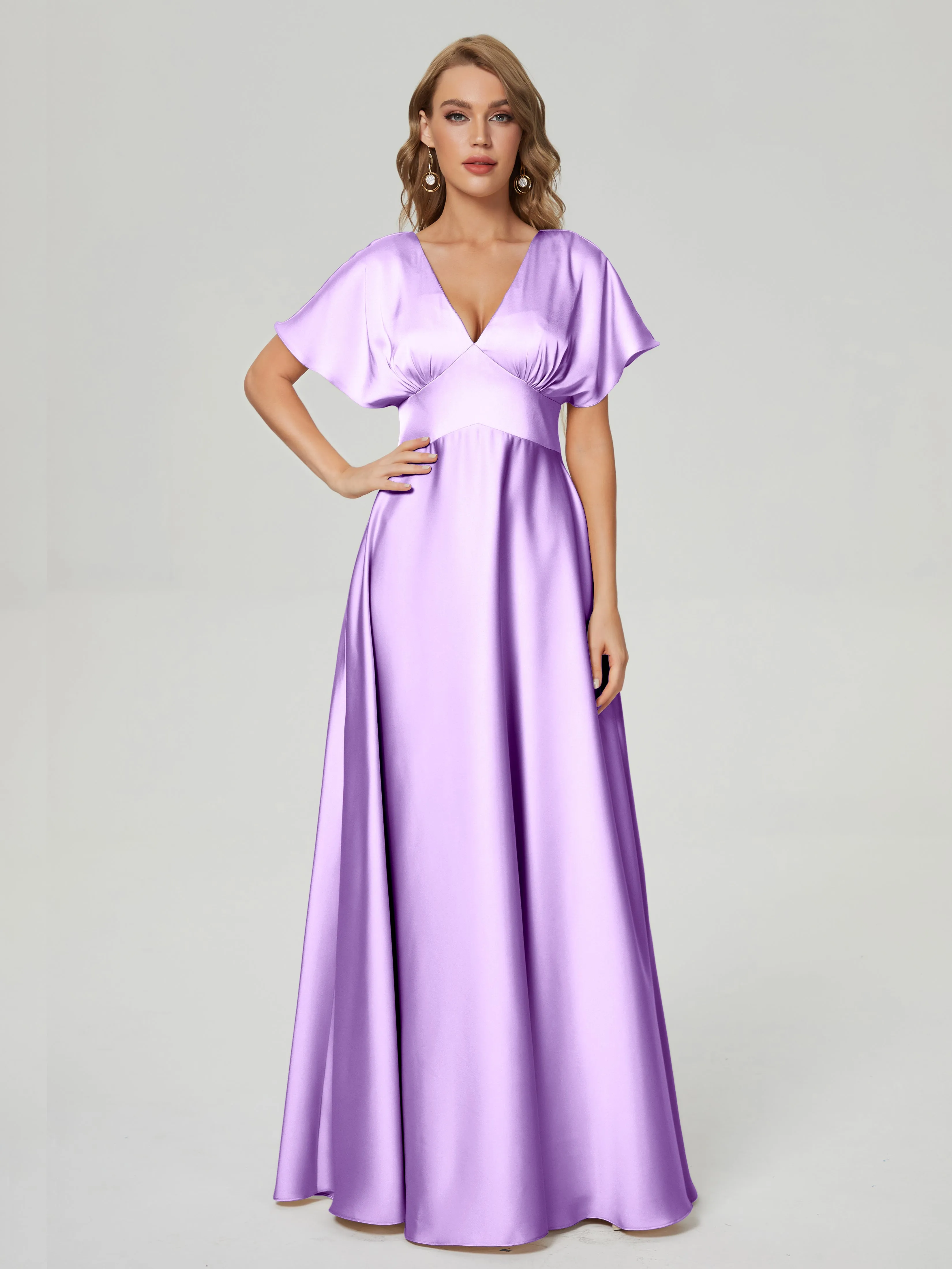 Cap Sleeves Soft Satin Prom Dresses