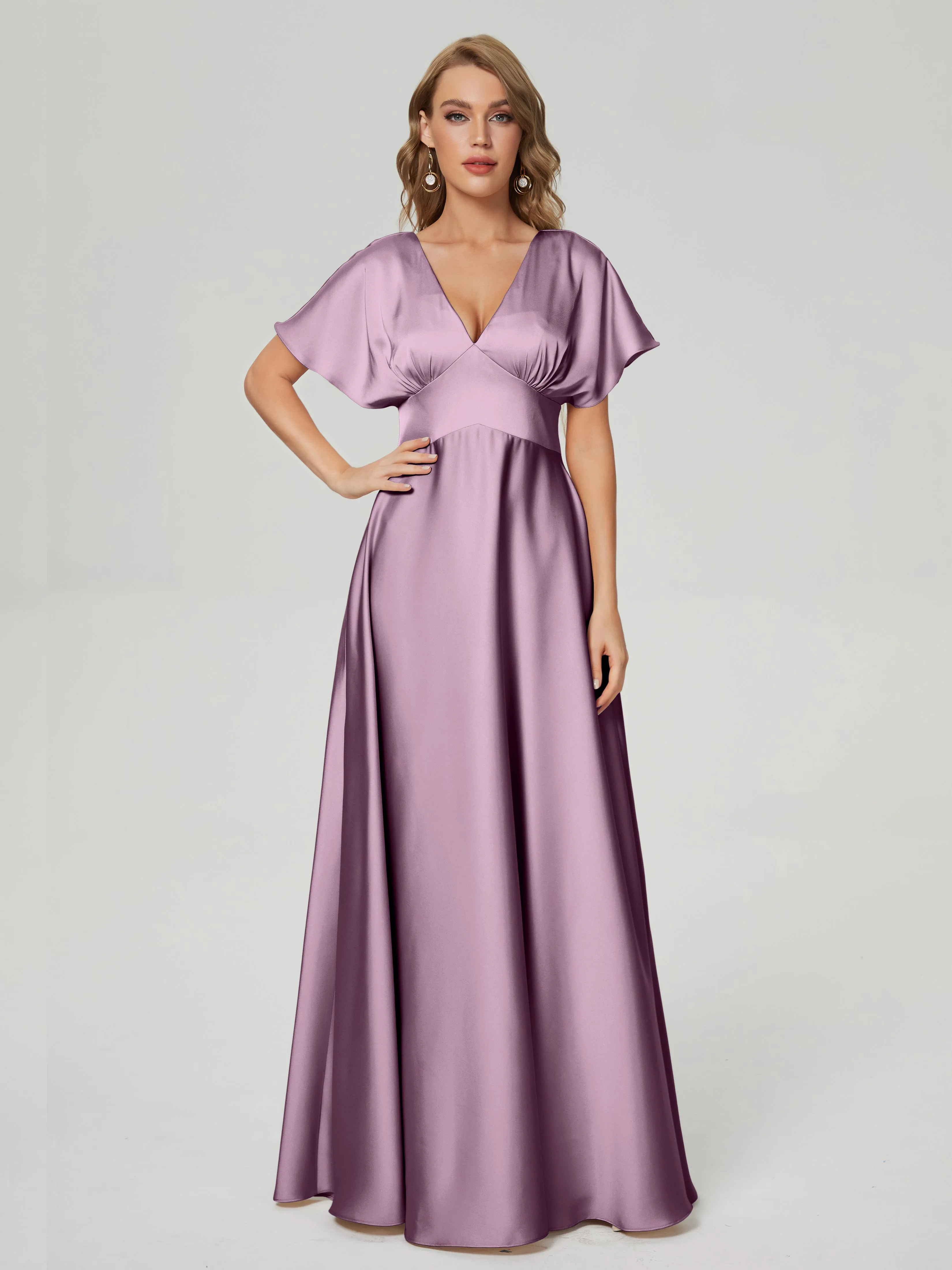 Cap Sleeves Soft Satin Prom Dresses