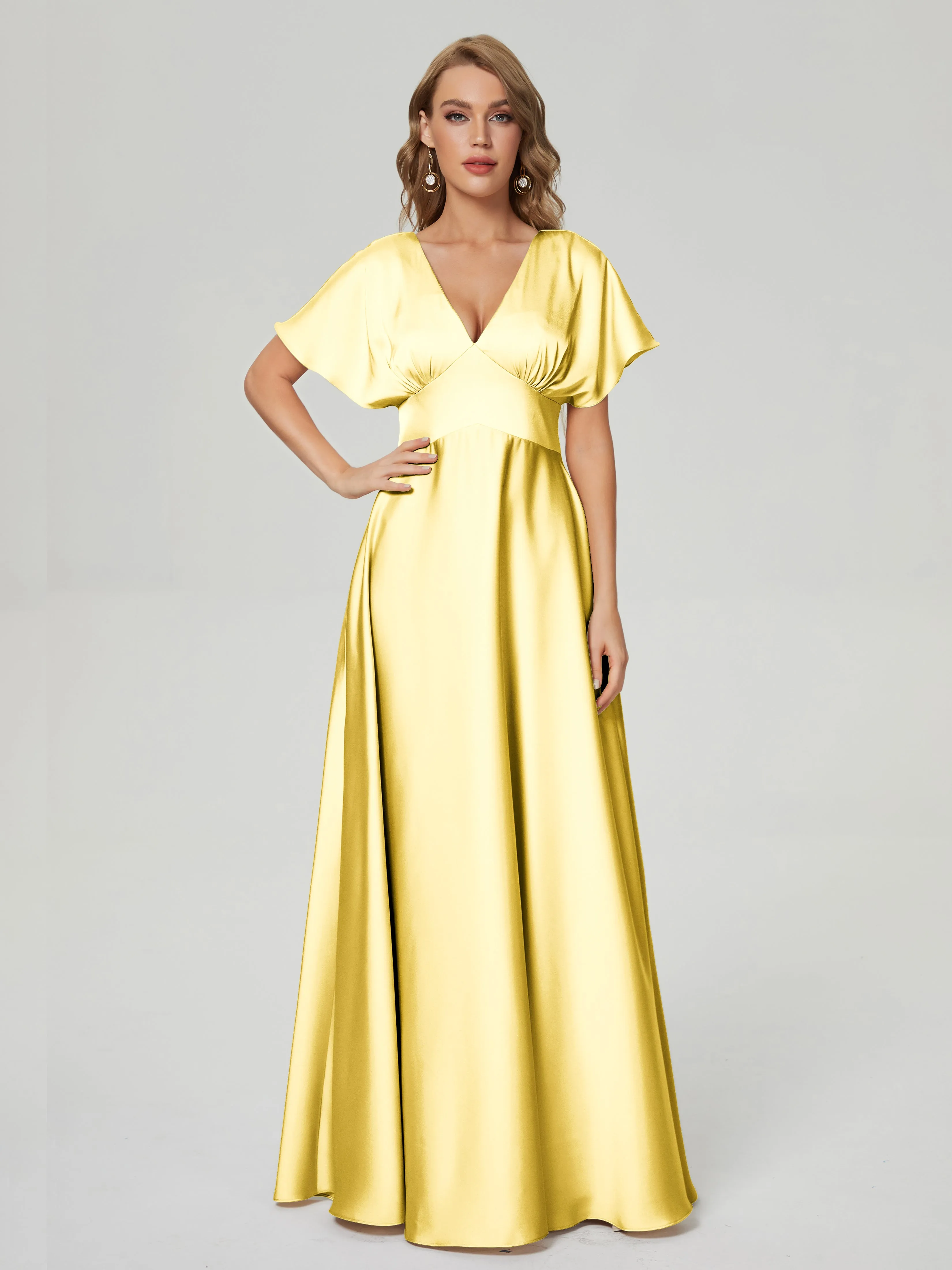 Cap Sleeves Soft Satin Prom Dresses