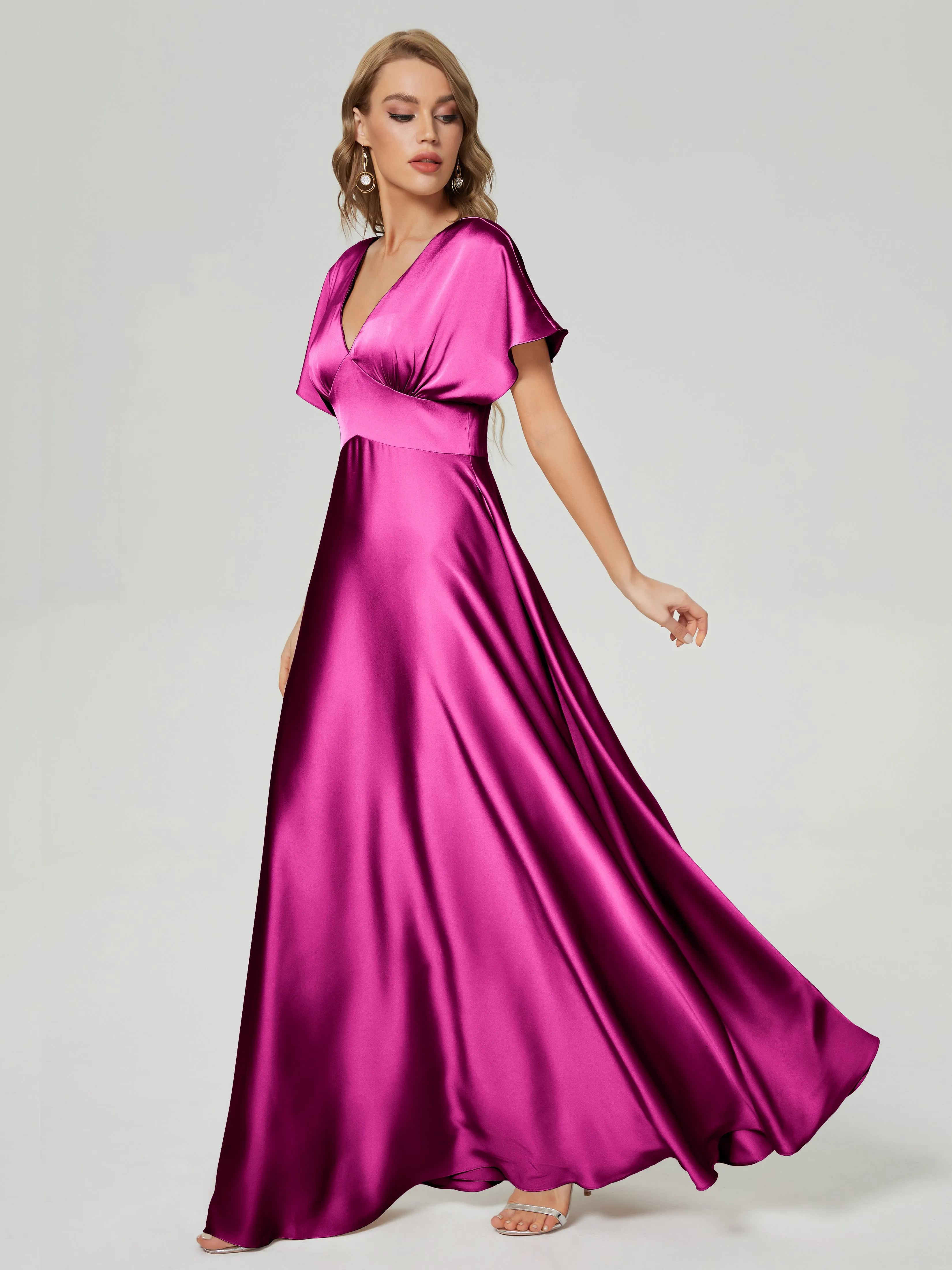 Cap Sleeves Soft Satin Prom Dresses