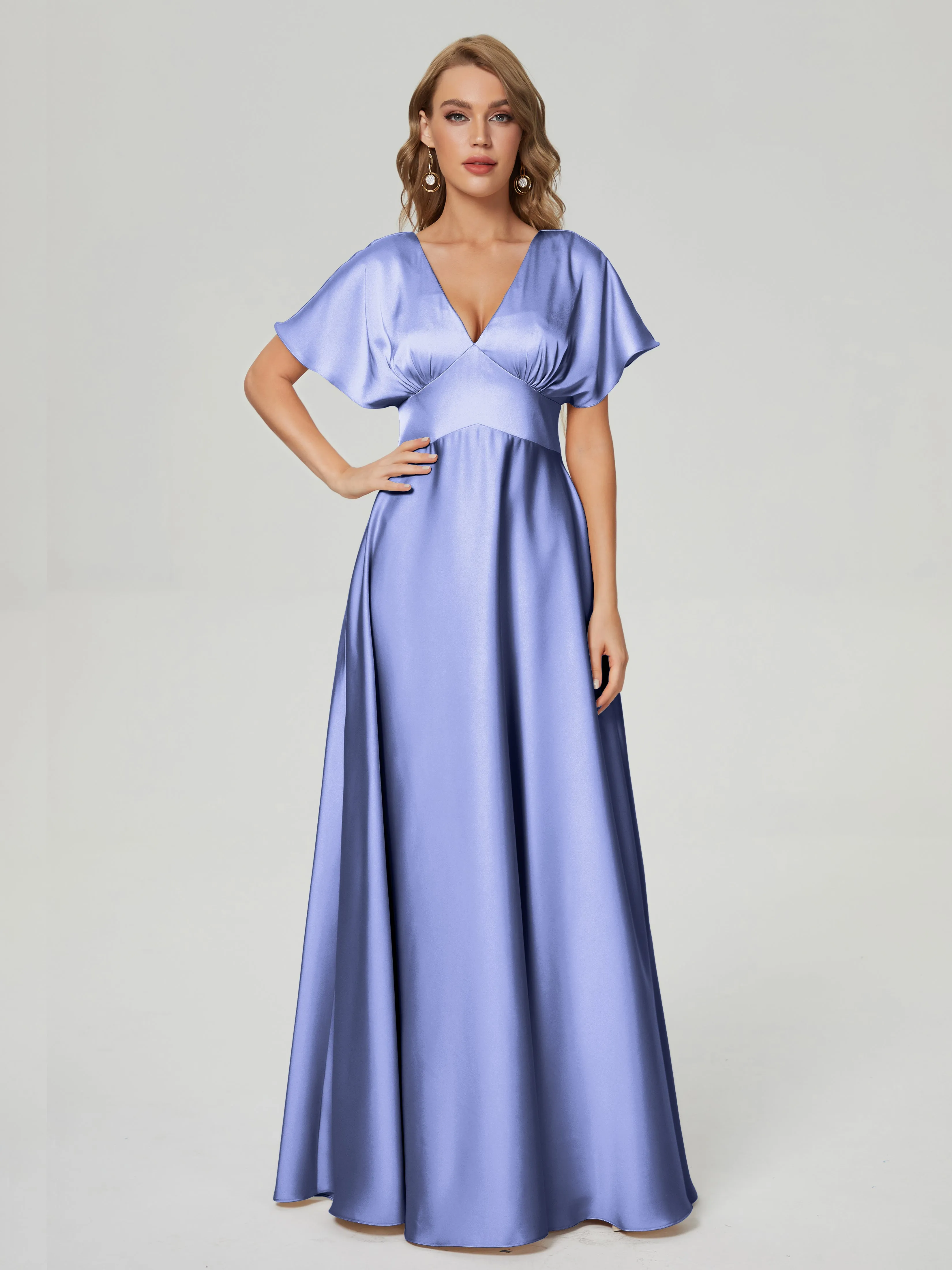 Cap Sleeves Soft Satin Prom Dresses