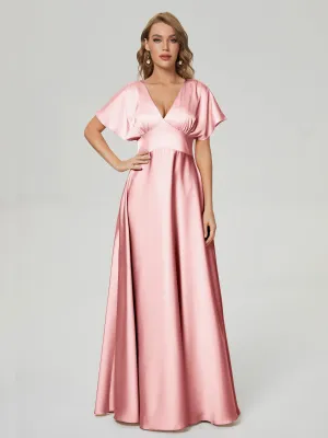 Cap Sleeves Soft Satin Prom Dresses