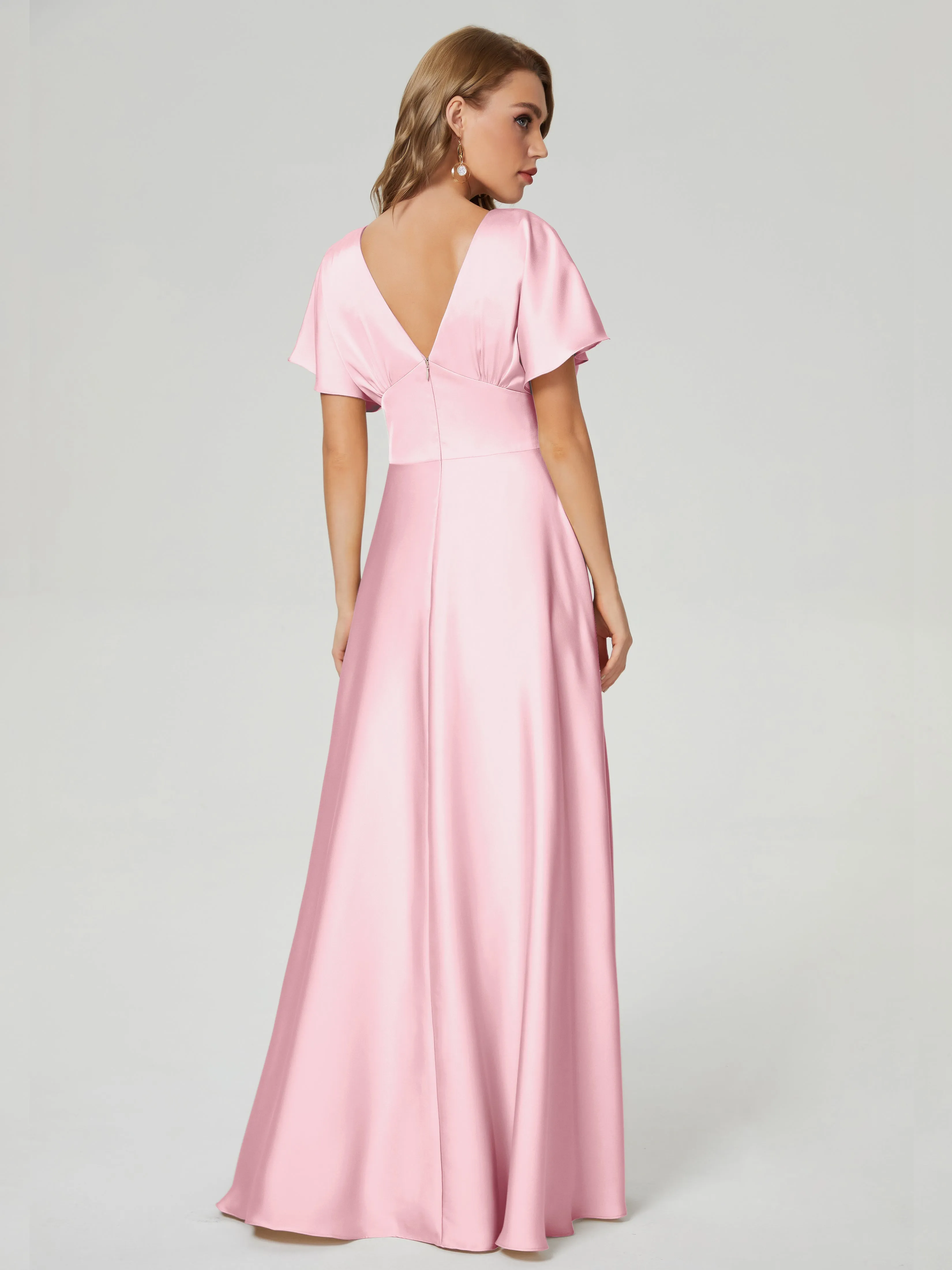 Cap Sleeves Soft Satin Prom Dresses