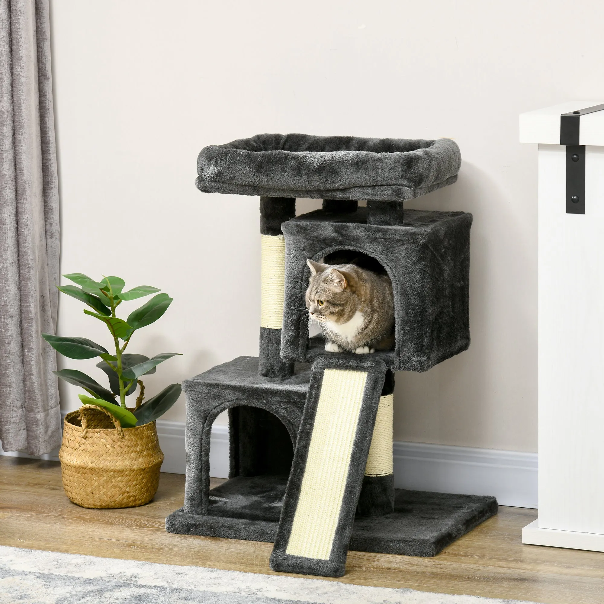 Cat Tree for Indoor Cats Activity Center Kitten Scratching Post Climbing Tower Black 59 x 39 x 83 cm