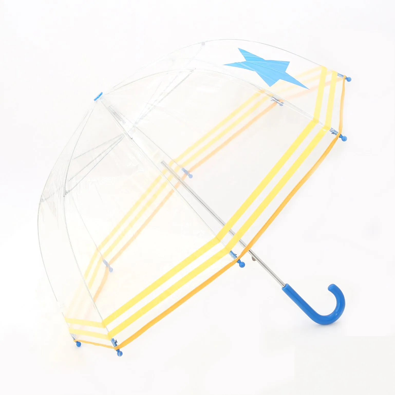 Clear Umbrella with Blue Star and Yellow Trim