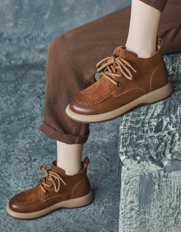 Comfortable Soft Leather Wide Toe Box Suede Boots