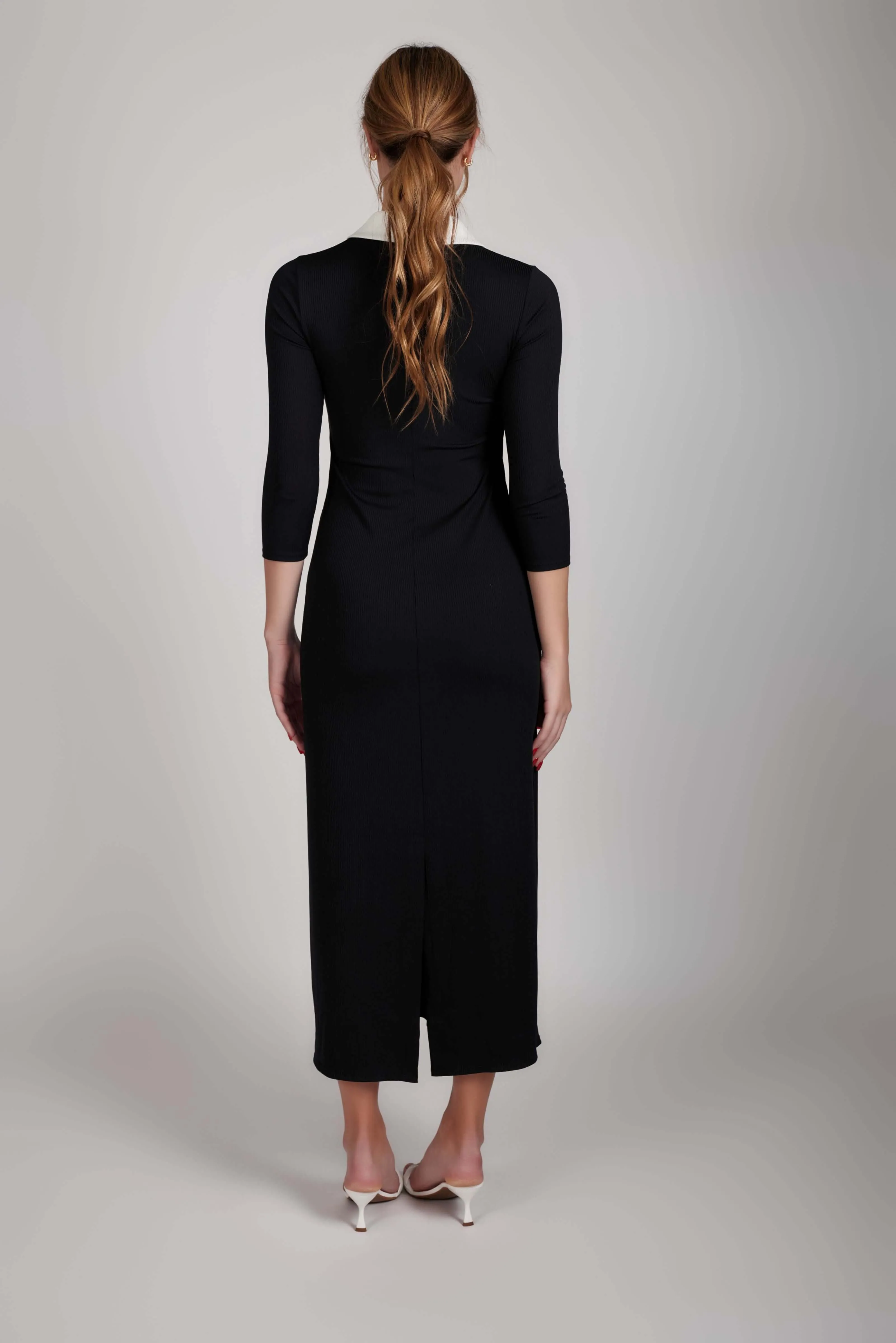 CONTRAST COLLARED RIB DRESS