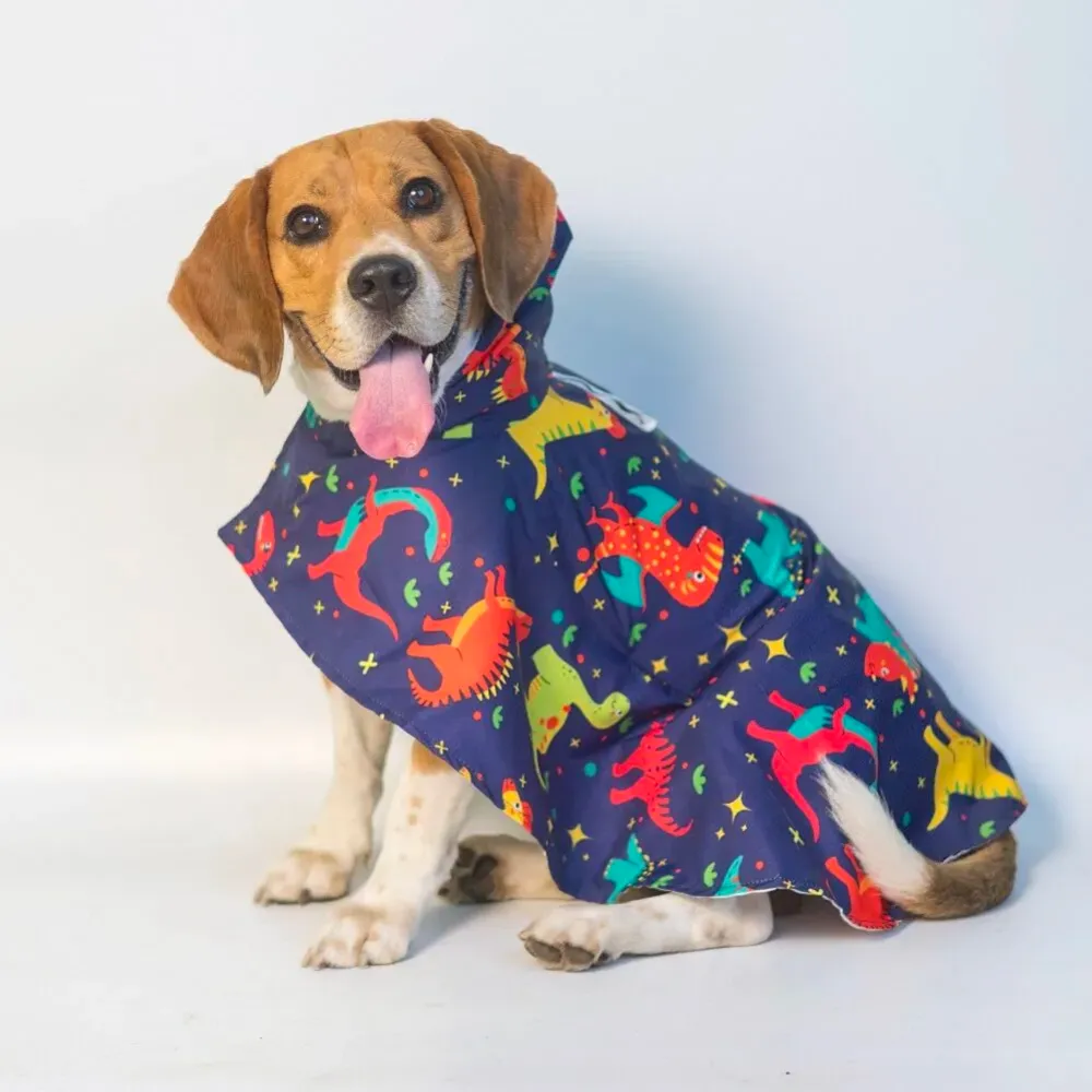 Dinosaur Printed Cape Style Dog Raincoat