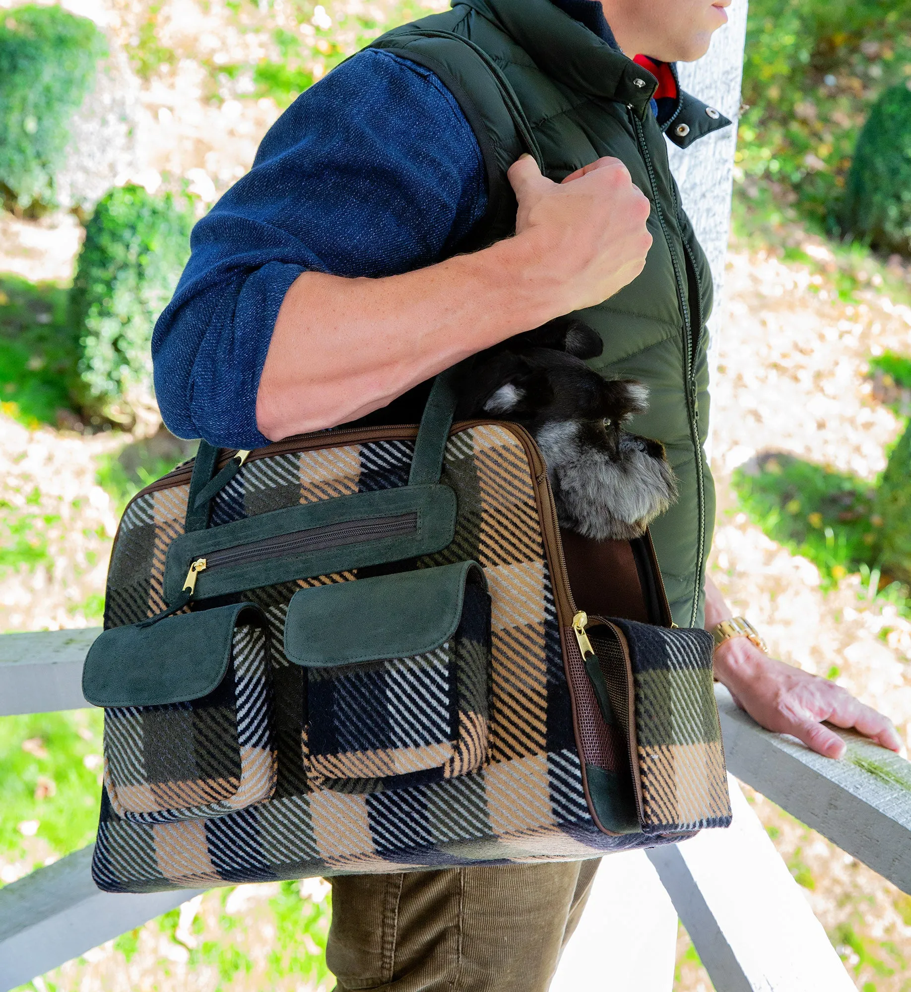 Dog Carrier - Winter - Blue, Green & Tan Wool Plaid