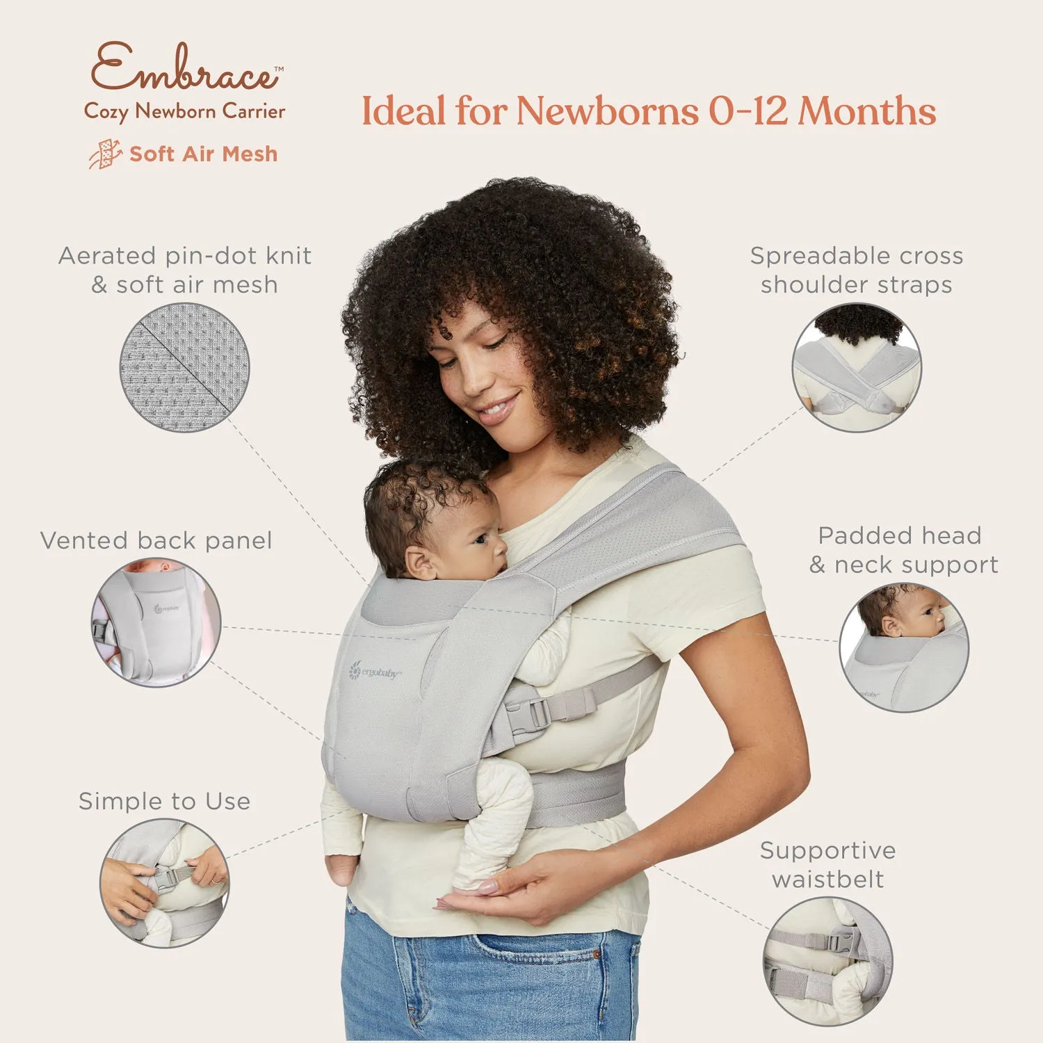 Ergobaby Embrace Soft Air Mesh Newborn Baby Carrier - Washed Black