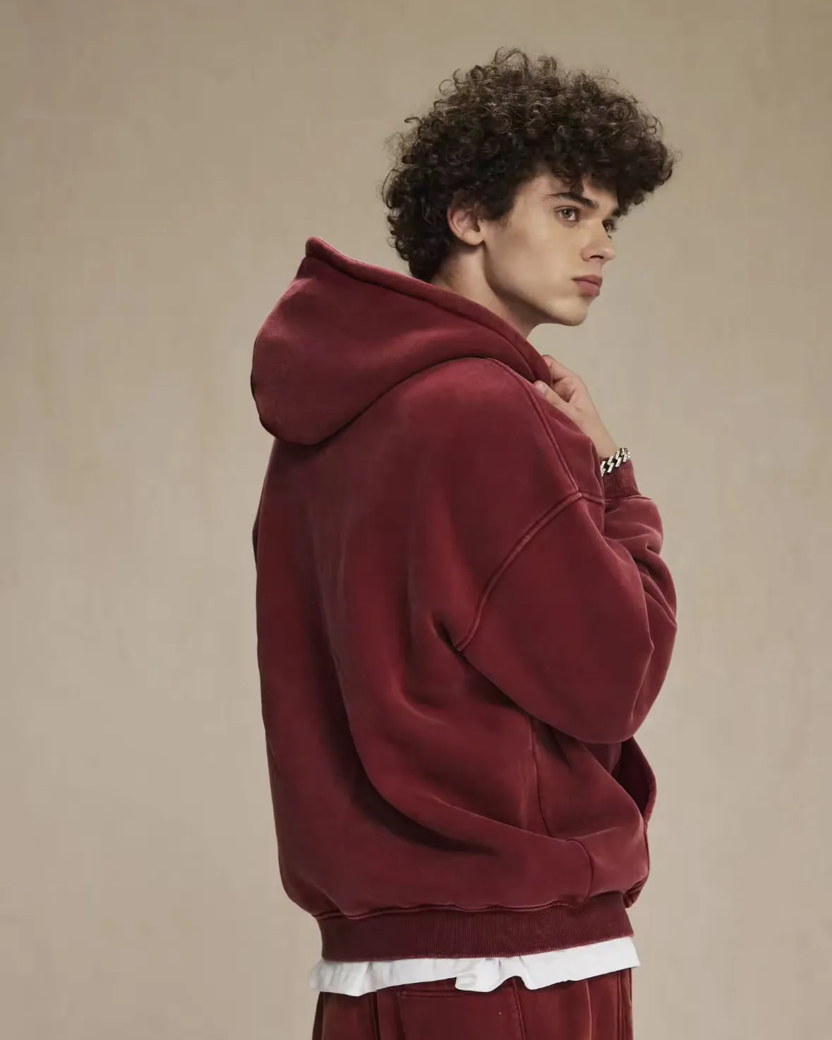 Faded Red Double Zip Up Hoodie