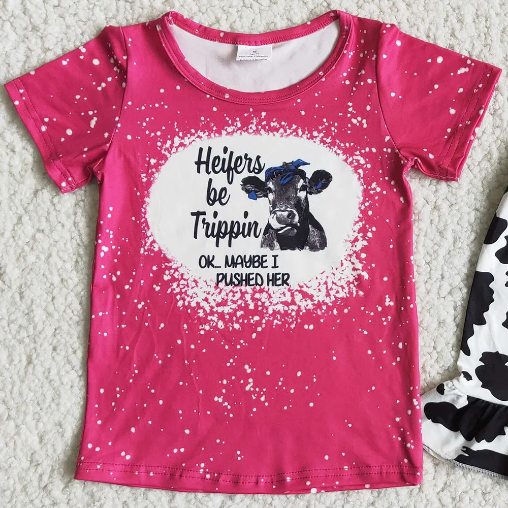 Fashion Baby Girls Clothing Set Cute Kids Boutique Clothing Cow Printed Girl Clothes D12-19