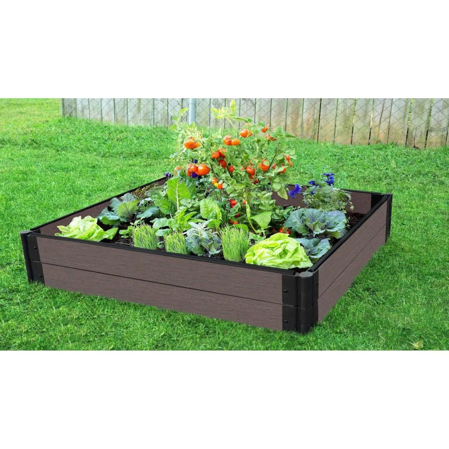 Frame It All | Tool-Free Weathered Wood Raised Garden Bed 4' X 4' X 11” – 1” Profile