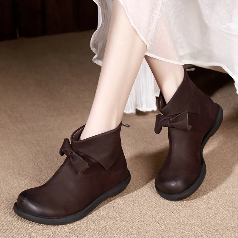 Frosted Comfortable Vintage Bow Leather Boots