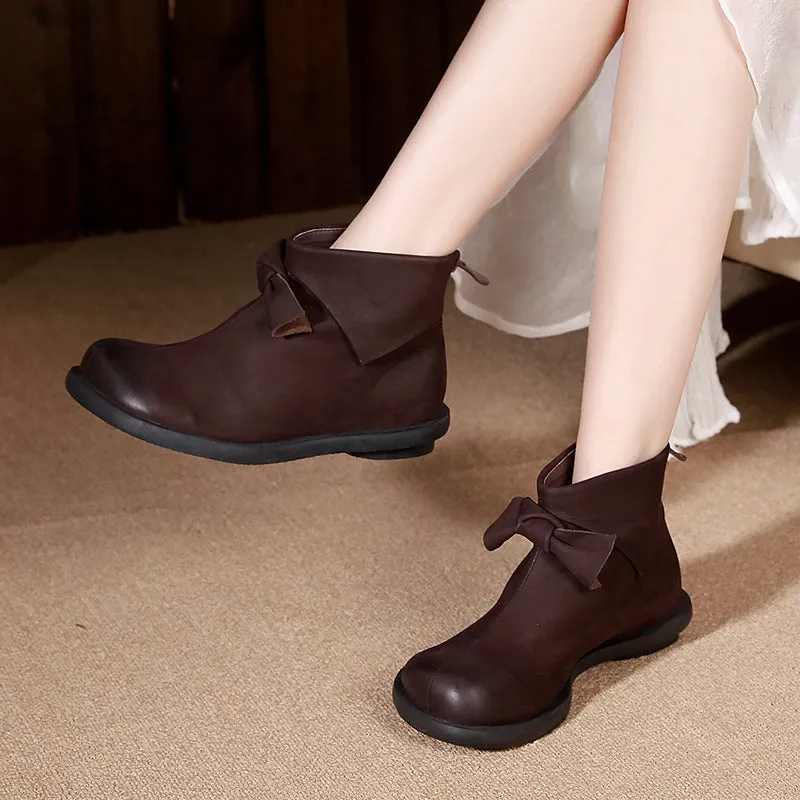 Frosted Comfortable Vintage Bow Leather Boots