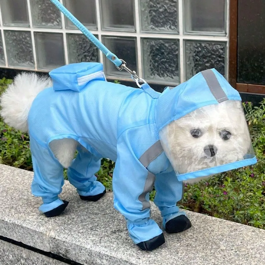 Full Coverage Waterproof Pet Four-Legged Jumpsuit Raincoat With Rain Shoes, Teddy, Bichon, French Bulldog Outdoor Clothes