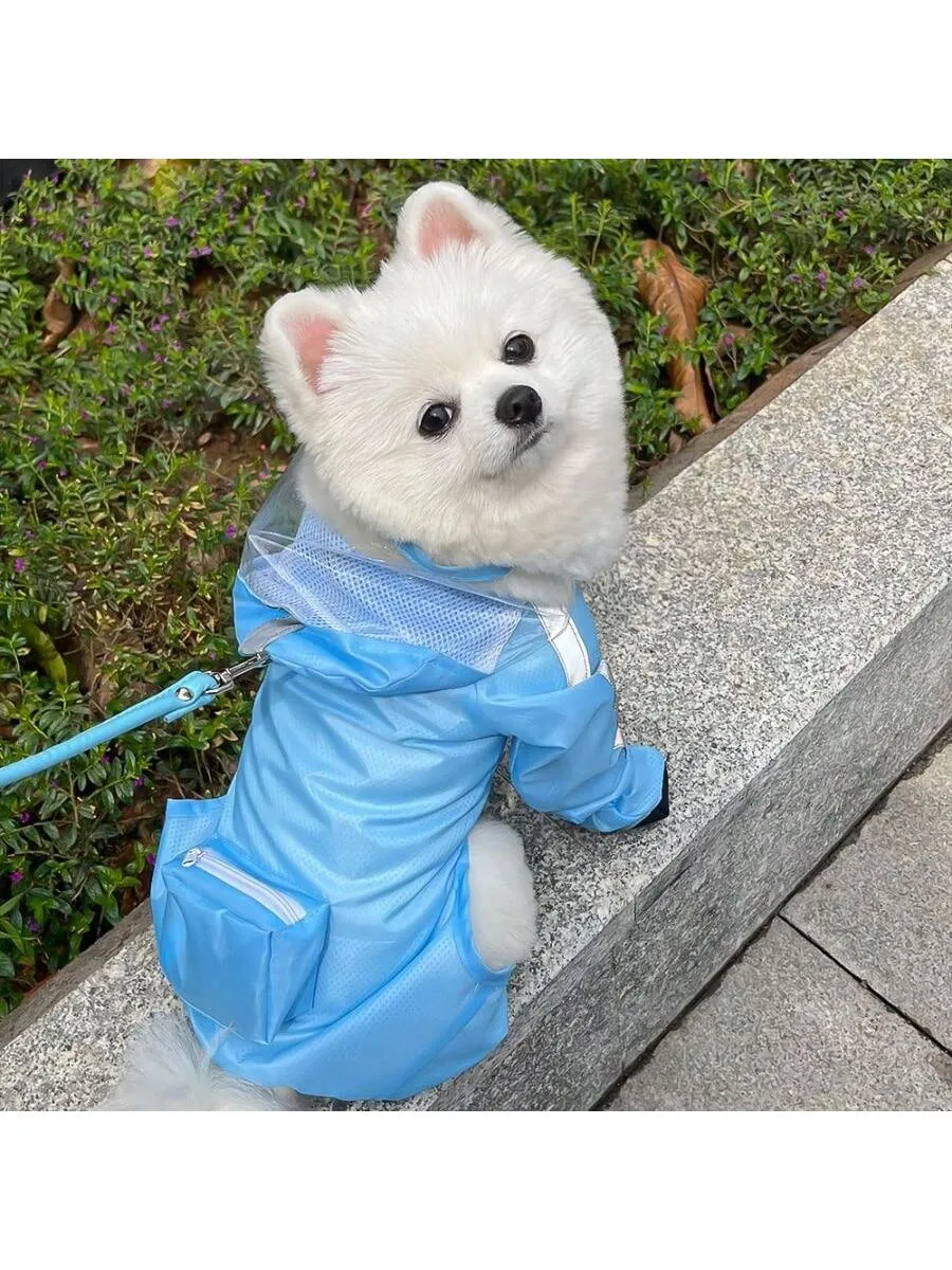 Full Coverage Waterproof Pet Four-Legged Jumpsuit Raincoat With Rain Shoes, Teddy, Bichon, French Bulldog Outdoor Clothes