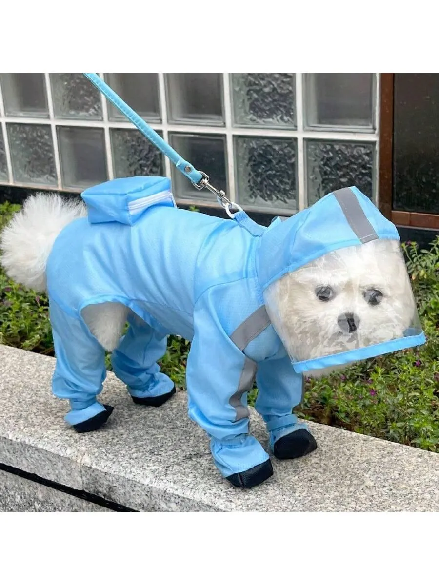 Full Coverage Waterproof Pet Four-Legged Jumpsuit Raincoat With Rain Shoes, Teddy, Bichon, French Bulldog Outdoor Clothes