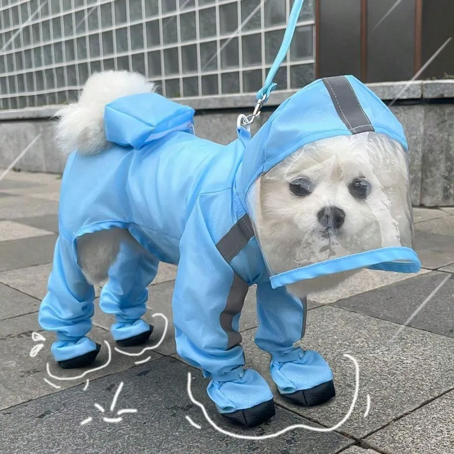 Full Coverage Waterproof Pet Four-Legged Jumpsuit Raincoat With Rain Shoes, Teddy, Bichon, French Bulldog Outdoor Clothes