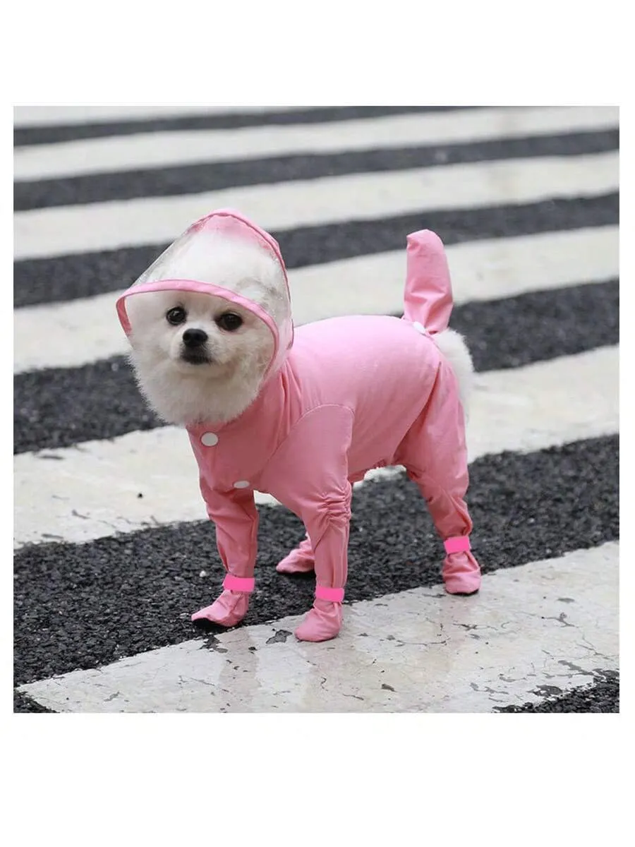 Full Coverage Waterproof Pet Four-Legged Jumpsuit Raincoat With Rain Shoes, Teddy, Bichon, French Bulldog Outdoor Clothes