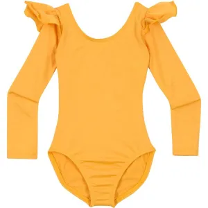 Gold Yellow Dance Leotard with Ruffle Long Sleeves