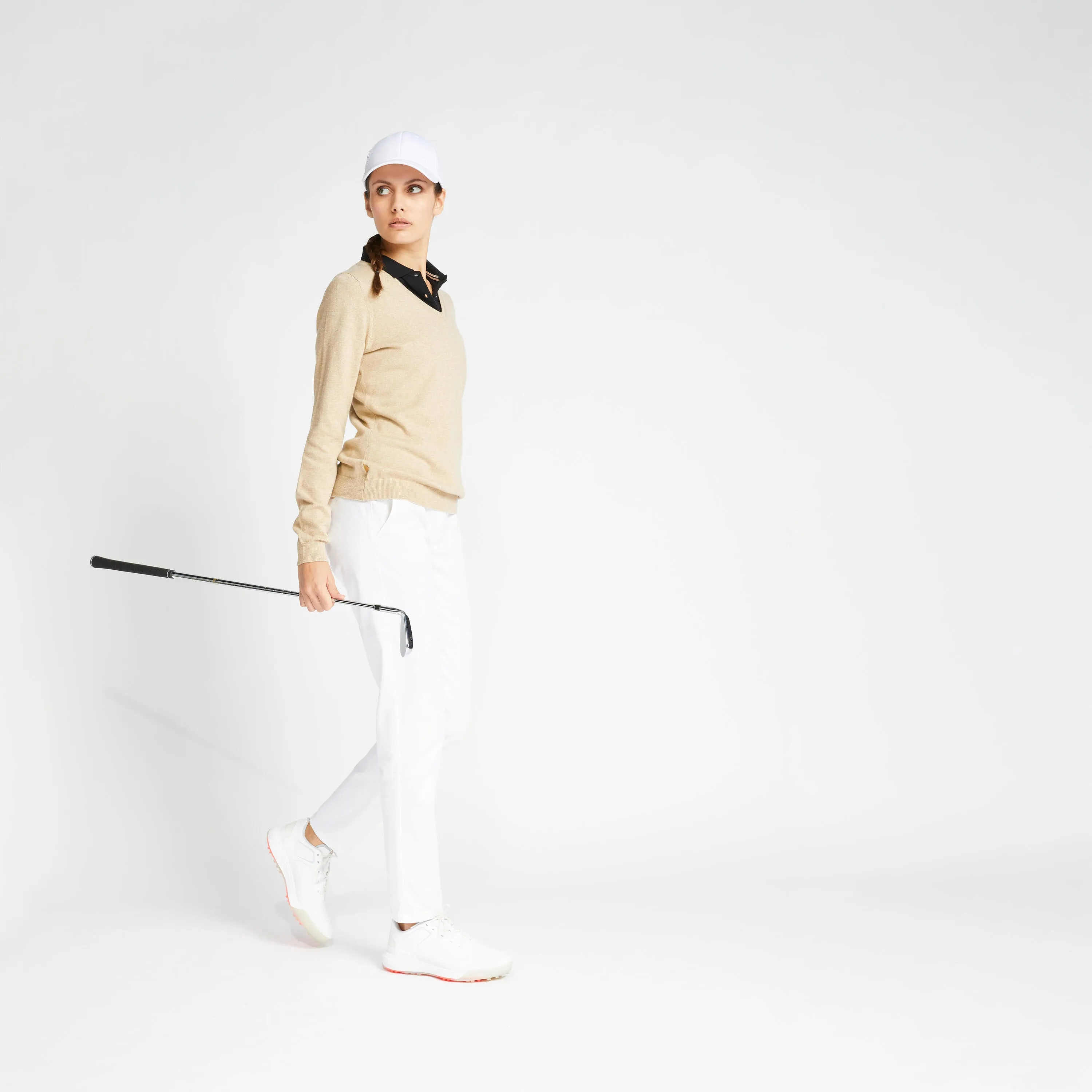 Golf sweater with V-neck MW500 women's beige INESIS, beige