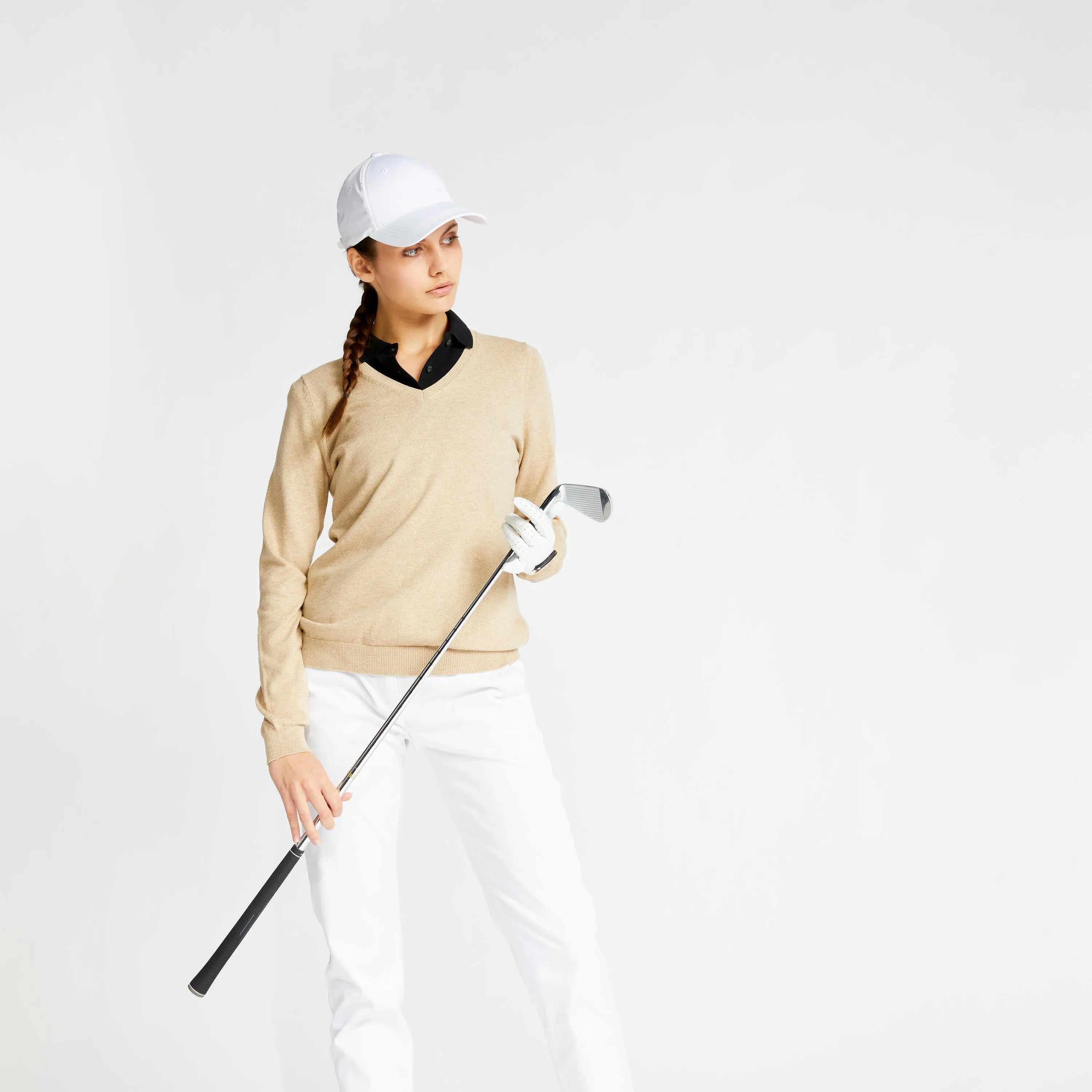 Golf sweater with V-neck MW500 women's beige INESIS, beige