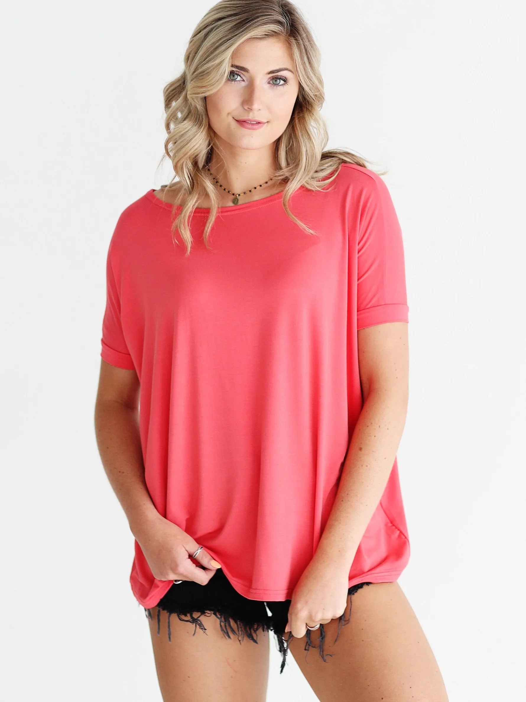 Hot Coral Short Sleeve Top