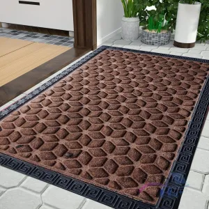 Impression Hut Polypropylene Hexagon Pattern Entrence Welcome Door Mat Water Proof Foot Mat with Anti Slip Natural Rubber Backing for Bathroom, Office, Kitchen and Hospital (40" X 60") Brown