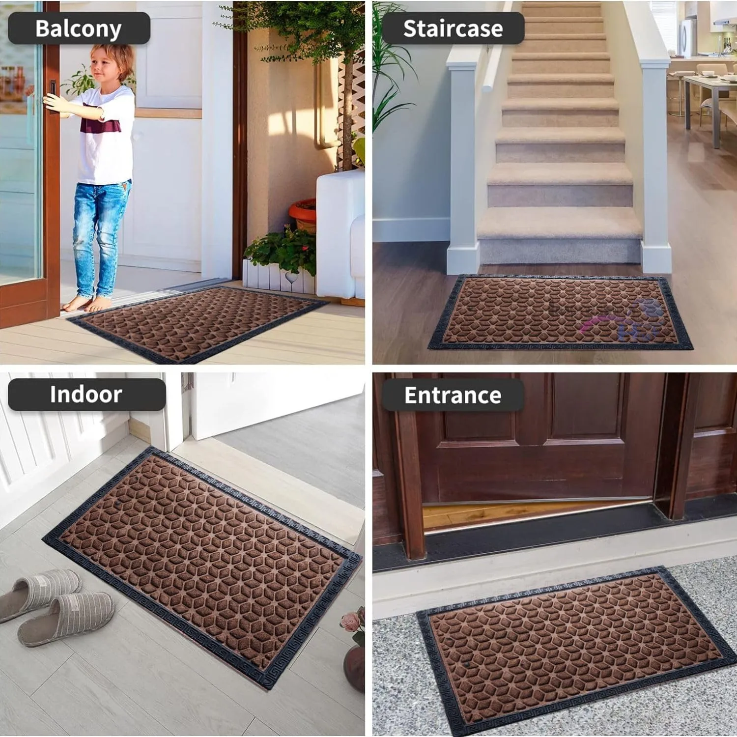 Impression Hut Polypropylene Hexagon Pattern Entrence Welcome Door Mat Water Proof Foot Mat with Anti Slip Natural Rubber Backing for Bathroom, Office, Kitchen and Hospital (40" X 60") Brown