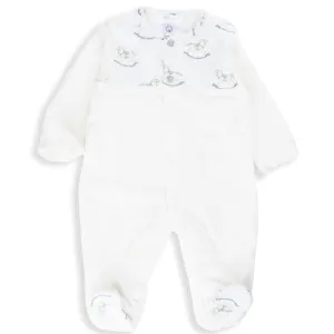 Ivory and Light Blue Rocking Horse Velour Footed Romper