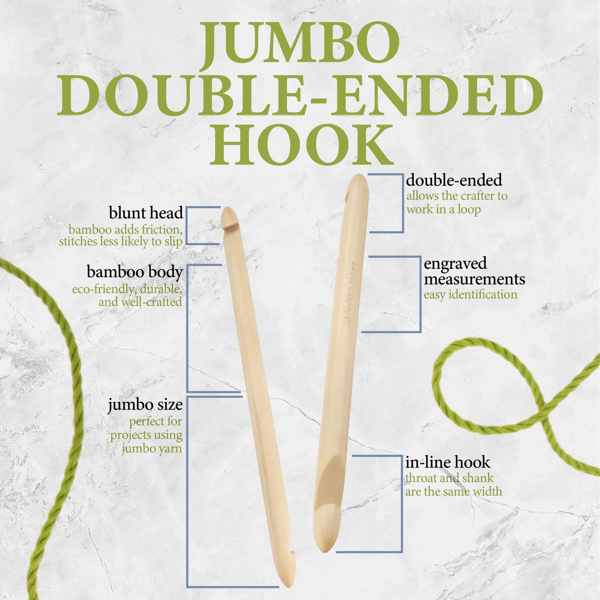 Jumbo Double Ended Bamboo Tunisian Crochet Hook